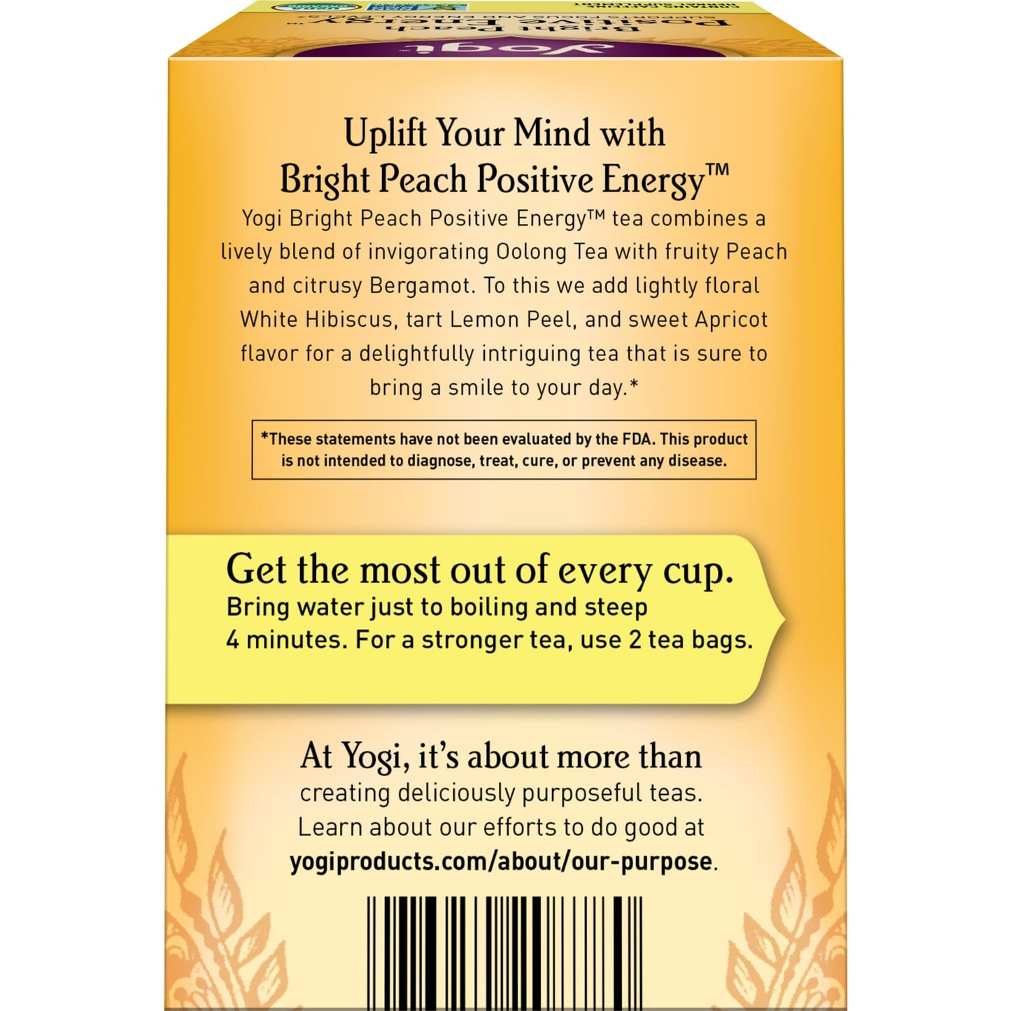 Yogi Bright Peach Positive Energy Tea - Organic Oolong & Hibiscus - 16 Tea Bags per Pack (4 Packs)
