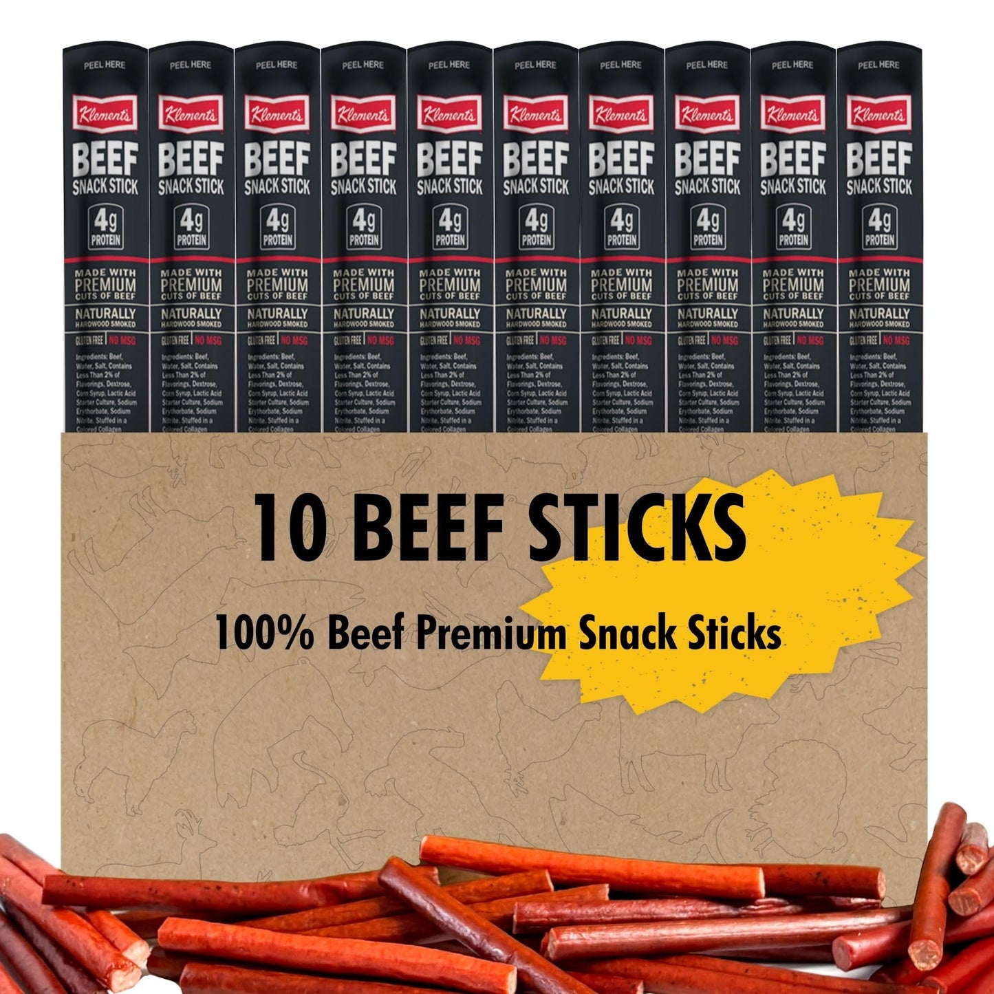 Jerky.Com 100% Original Beef Snack Sticks 10 Pack | Sugar Free, Low Carb, High Protein Keto Snacks | Delicious Gluten Free Beef Jerky Sticks | Gifts For Men