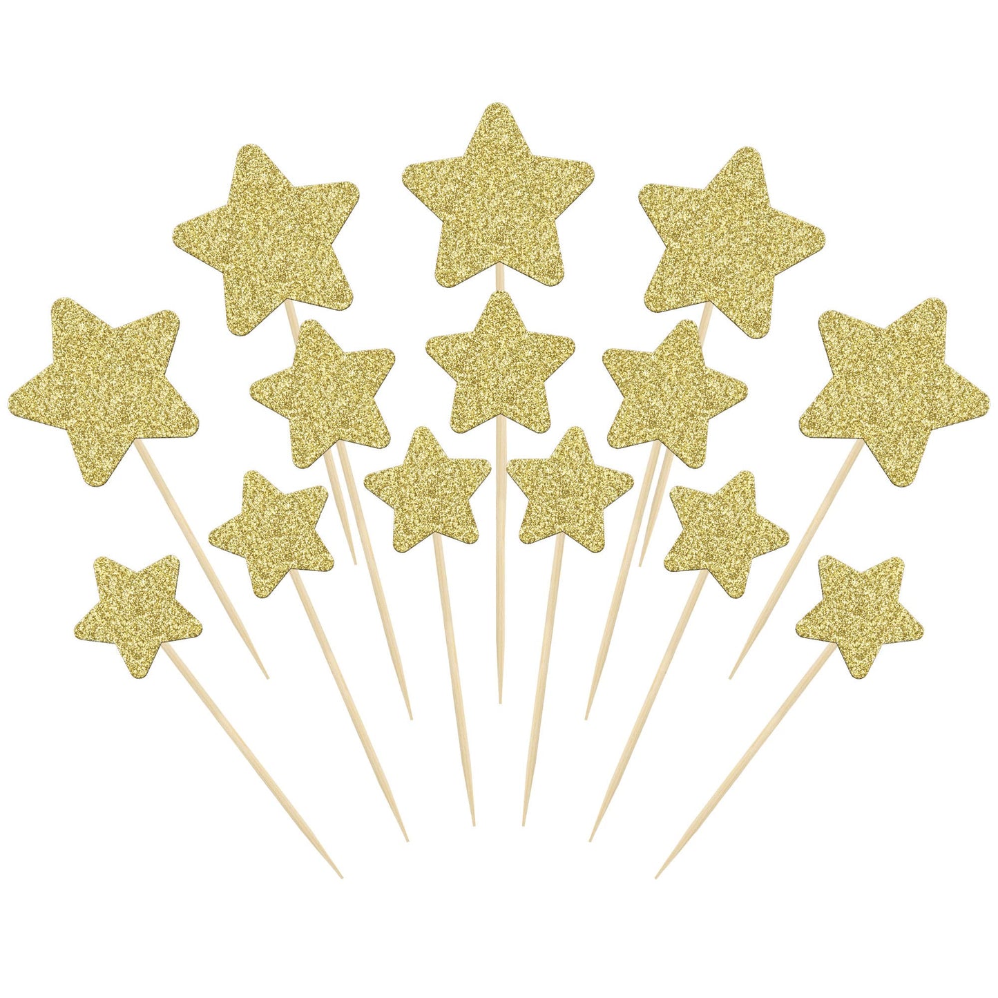Gyufise 42Pcs Star Cupcake Toppers Gold Glitter Assembled Twinkle Star Cupcake Picks Wedding Engagement Bridal Shower Birthday P