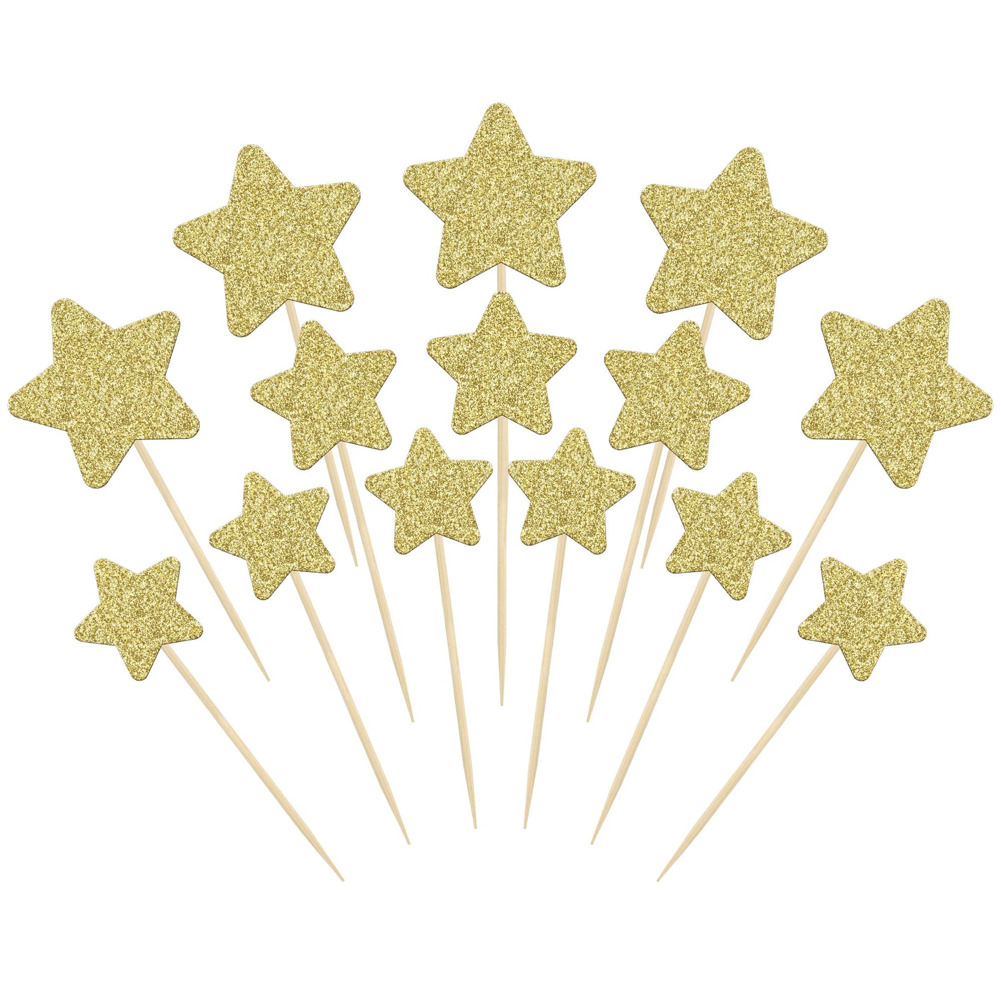 Gyufise 42Pcs Star Cupcake Toppers Gold Glitter Assembled Twinkle Star Cupcake Picks Wedding Engagement Bridal Shower Birthday P