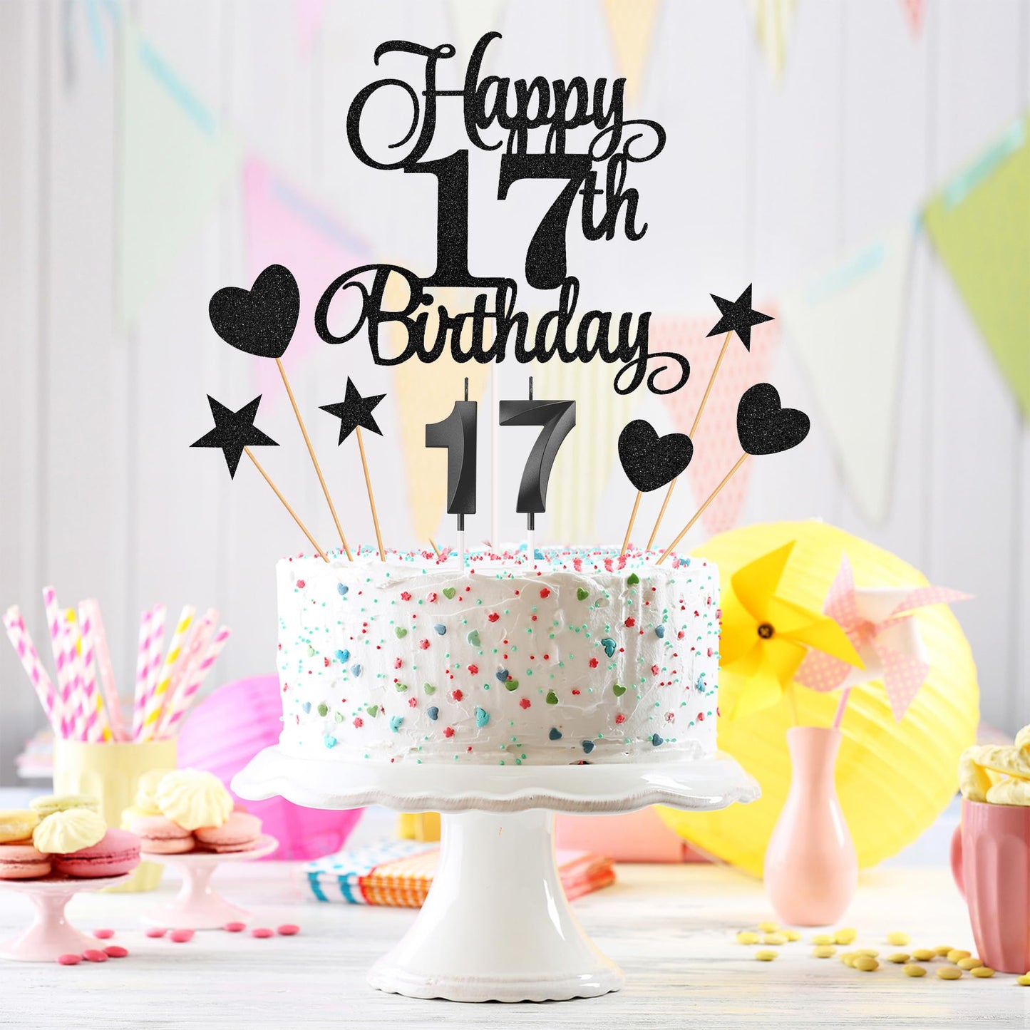Lecferrarc 17Th Birthday Cake Decorations, 17Th Birthday Candles Cake Numeral Candles And Glitter Happy 17Th Birthday Cake Toppe