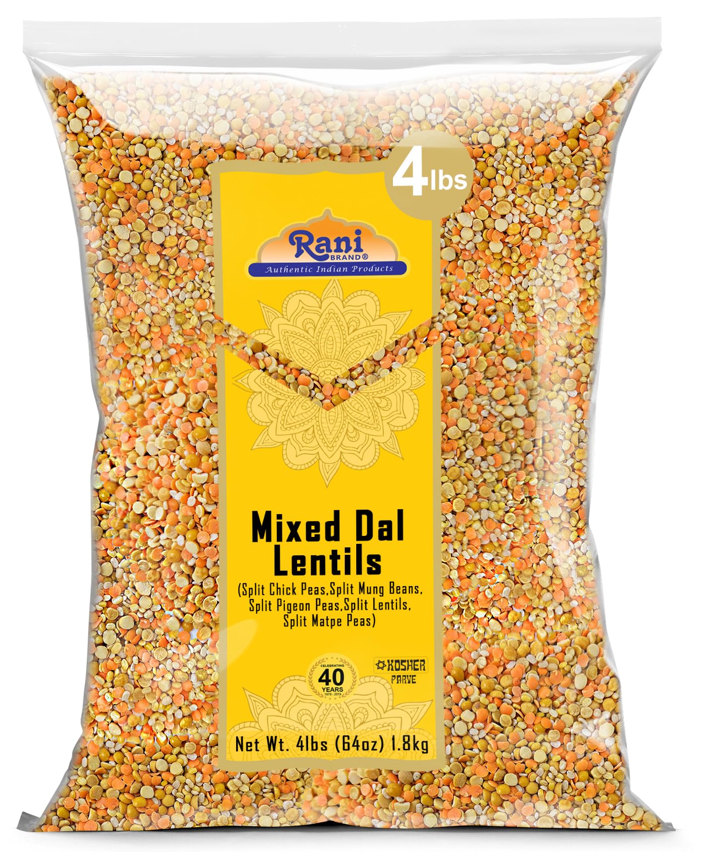 Rani Mixed Dal (Chana Dal, Moong Dal, Toor Dal, Masoor Dal, Urad Dal) 64oz (4lbs) 1.81kg Bulk ~ All Natural | Gluten Friendly | 