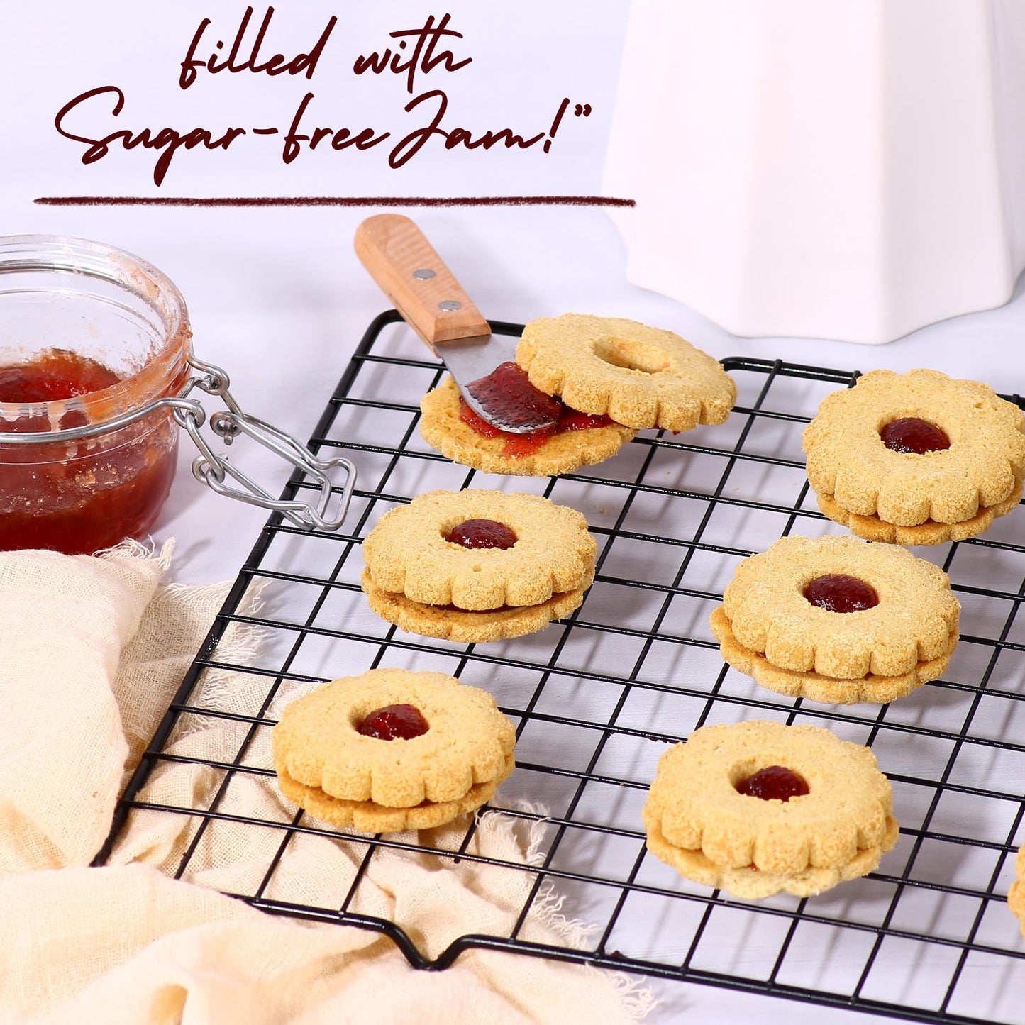Sugar Free Cookies By Sterns Bakery | [10 Count] Strawberry Filled Linzer Tart Cookies | Sugar Free Cookies And Snacks For Diabe