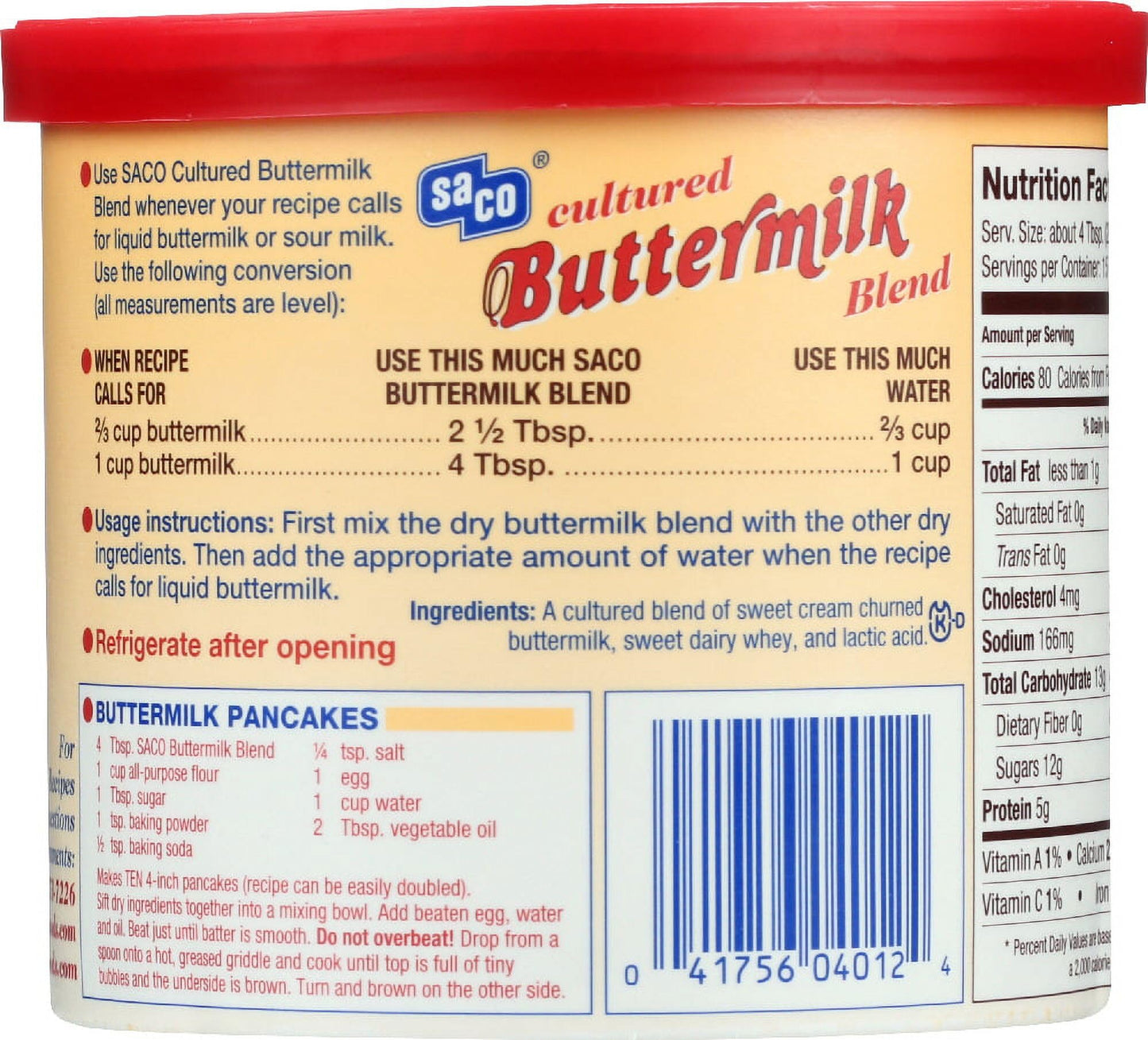 The Saco Pantry Cultured Buttermilk Blend Powder, 12 Oz Tub, Treen Nut Free And Peanut Free (Pack Of 1)