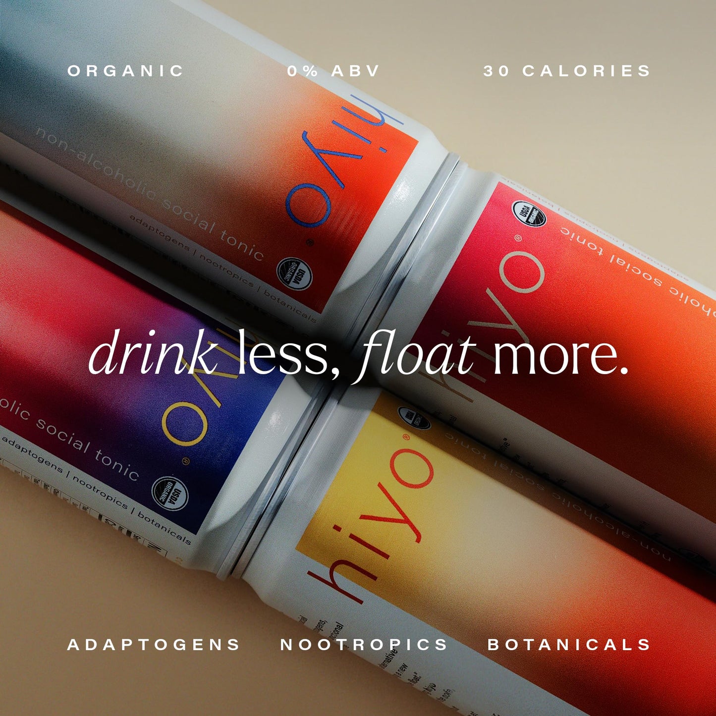 Hiyo Organic Social Tonic - Peach Mango, 12 Pack - N.A. Functional Seltzer, Sparkling Water Crafted With Organic Adaptogens, Noo