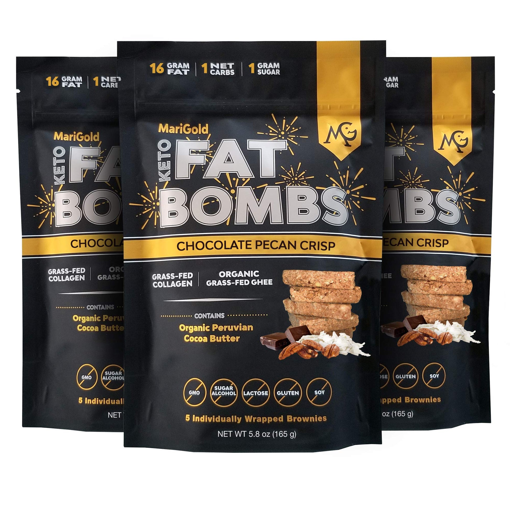 MariGold Keto Fat Bombs - Chocolate Pecan Crisp - Low Carb, Gluten-Free - 3 Pack (5 Servings Each)