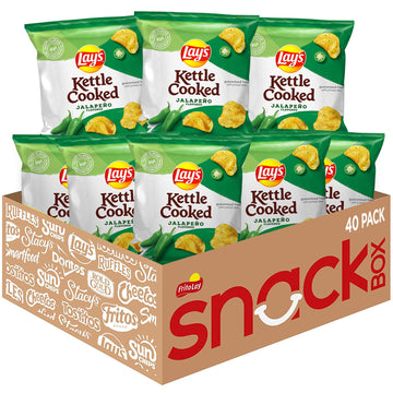 Lay'S Kettle Cooked Potato Chips, Jalapeno, 0.85 Ounce (Pack Of 40)
