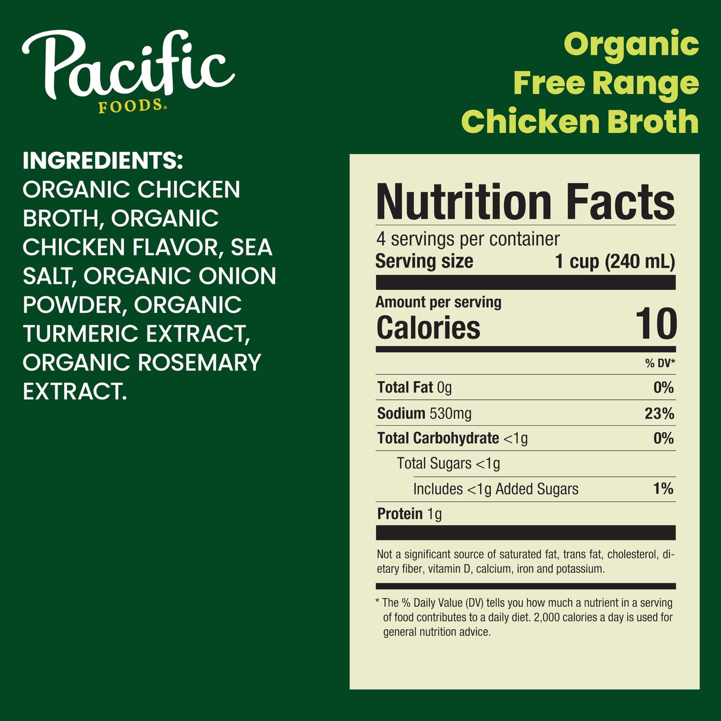 Pacific Foods Organic Free-Range Chicken Broth, 8 Oz Carton (4 Pack)