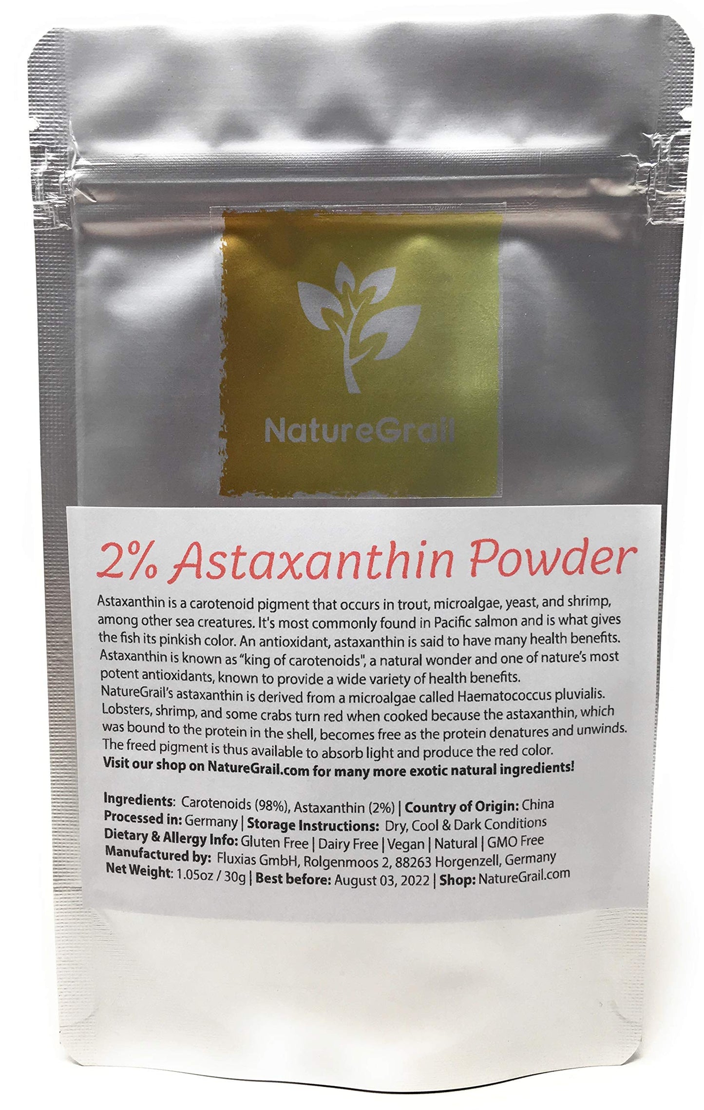 2% Astaxanthin Powder - Haematococcus Pluvialis - Natural Red Food Dye - Occurs Naturally In Certain Algae And Causes The Pink O
