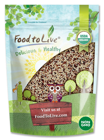 Food To Live Organic Tri-Color Quinoa, 5 Pounds — Non-Gmo, Three-Color Blend Of White, Black, And Red, Whole Grain, Non-Irradiated, Kosher, Vegan, Sproutable, Sirtfood, Good Source Of Fiber, Protein