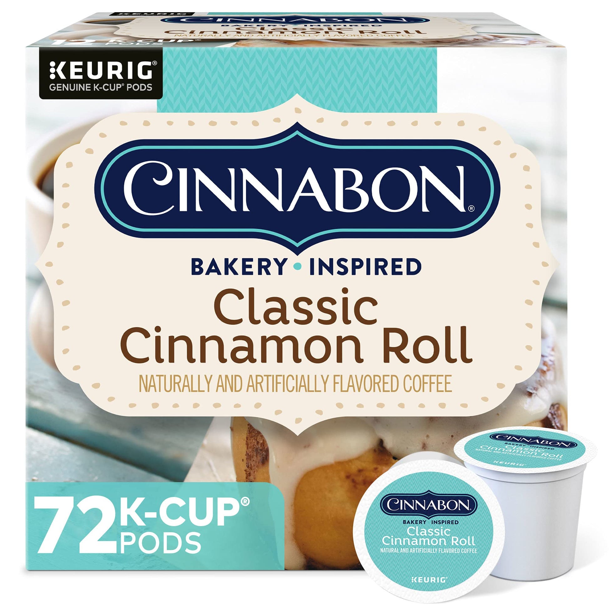CINNABON Classic Cinnamon Roll K-Cup Pods, Light Roast Coffee, 72 Count, Model 5000053537, Basic Color
