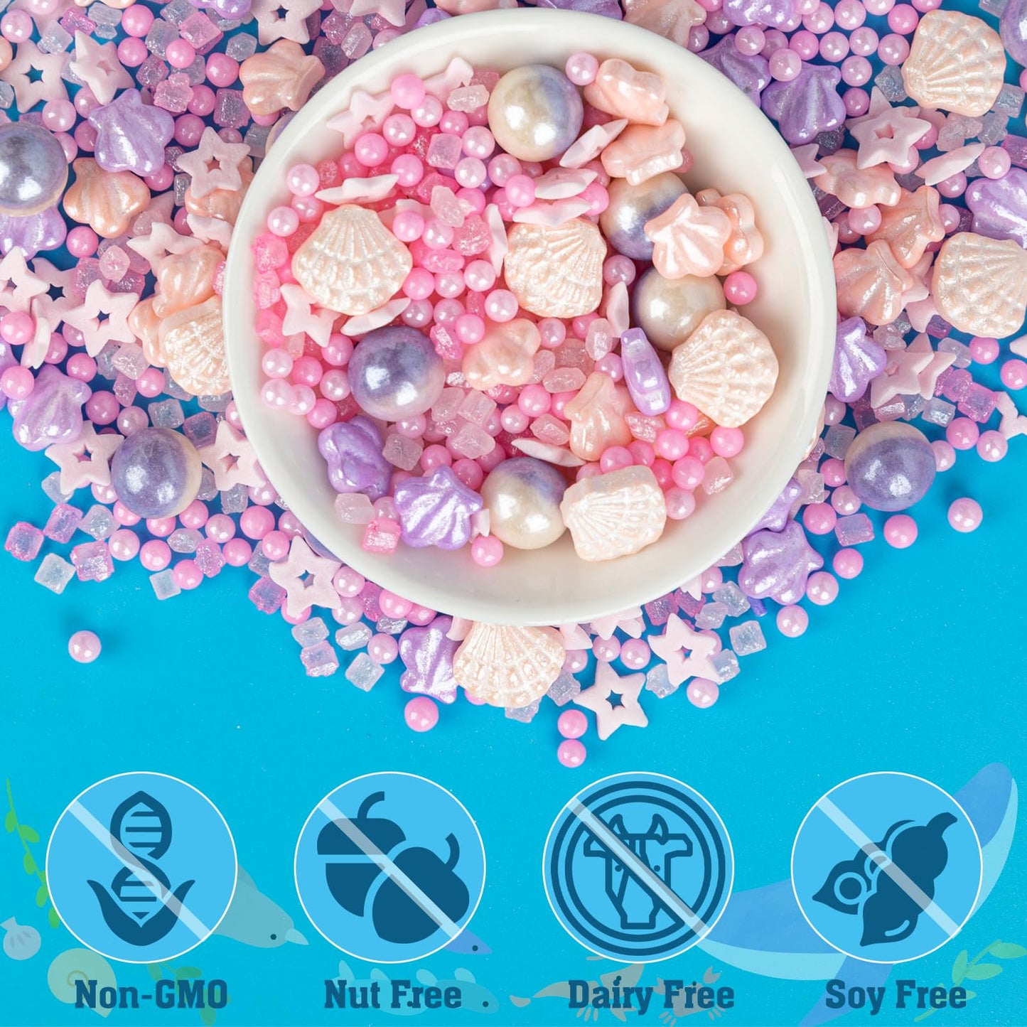Twisweet Seashell Sprinkles, Edible Pink Sugar Sprinkles, Ocean Theme Cake Topper, 130g/4.58oz, Pink Beach Color