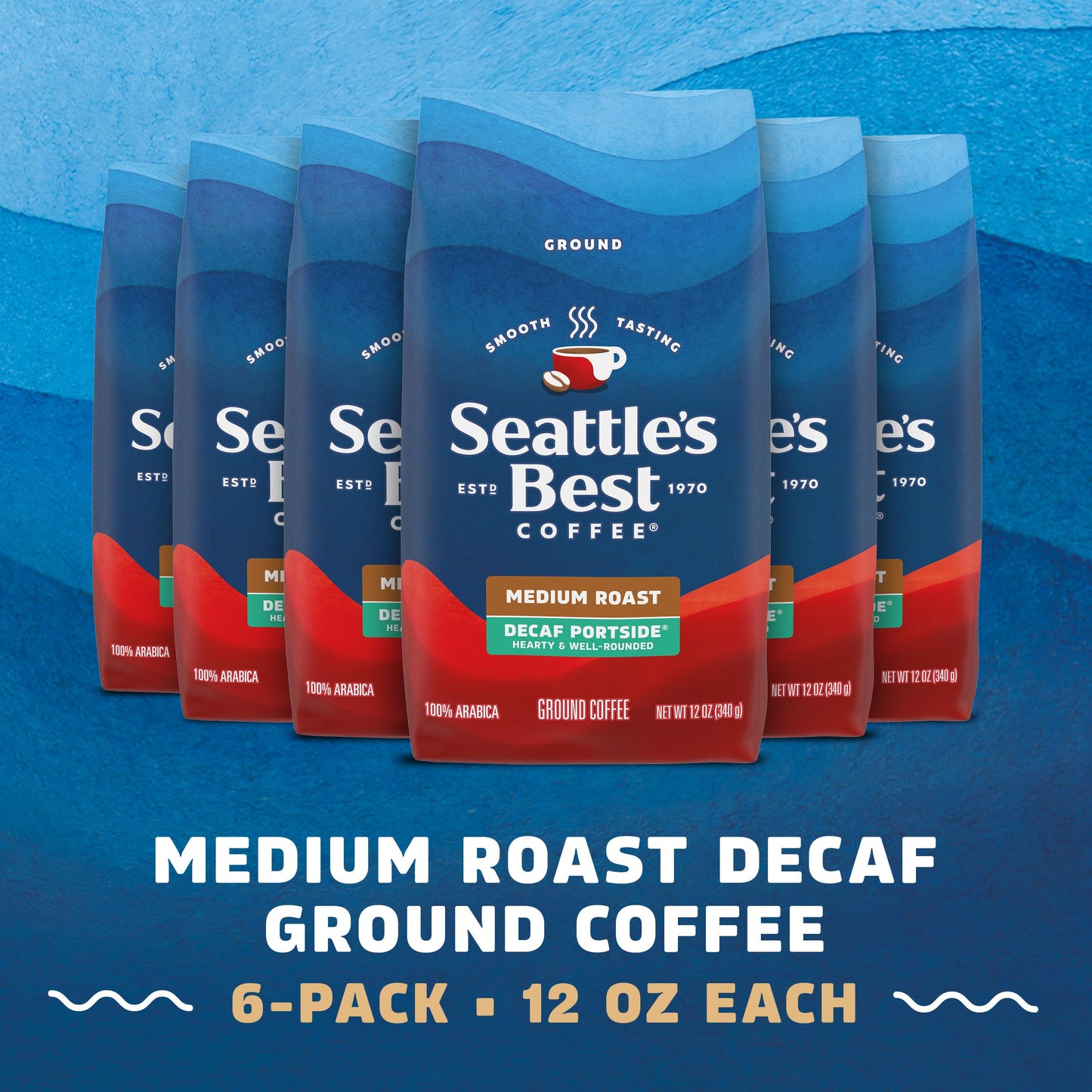 Seattles Best Coffee Decaf Portside Blend Ground Coffee, 12 Ounce Bags, Pack of 6