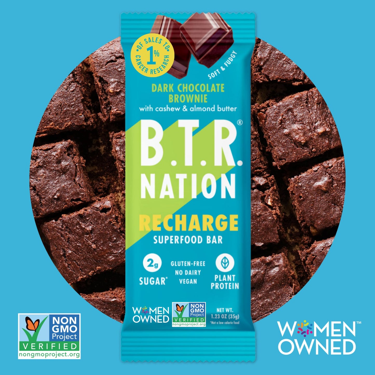 B.T.R Nation Keto Superfood Protein Bars, Plant Based Vegan - Brownie RECHARGE | 12 Bars | Low Carb and Gluten Free, Free of Sug