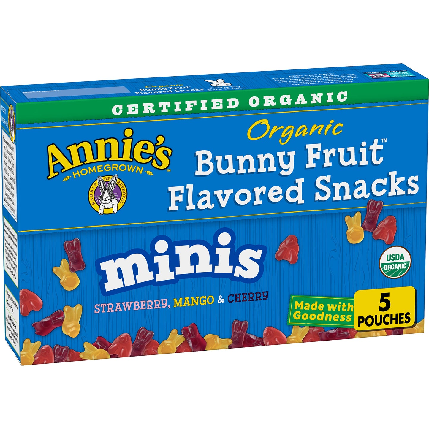 Annie'S Organic Mini Bunny Fruit Flavored Snacks, Strawberry, Mango & Cherry, Gluten Free, 5 Pouches, .8 Oz