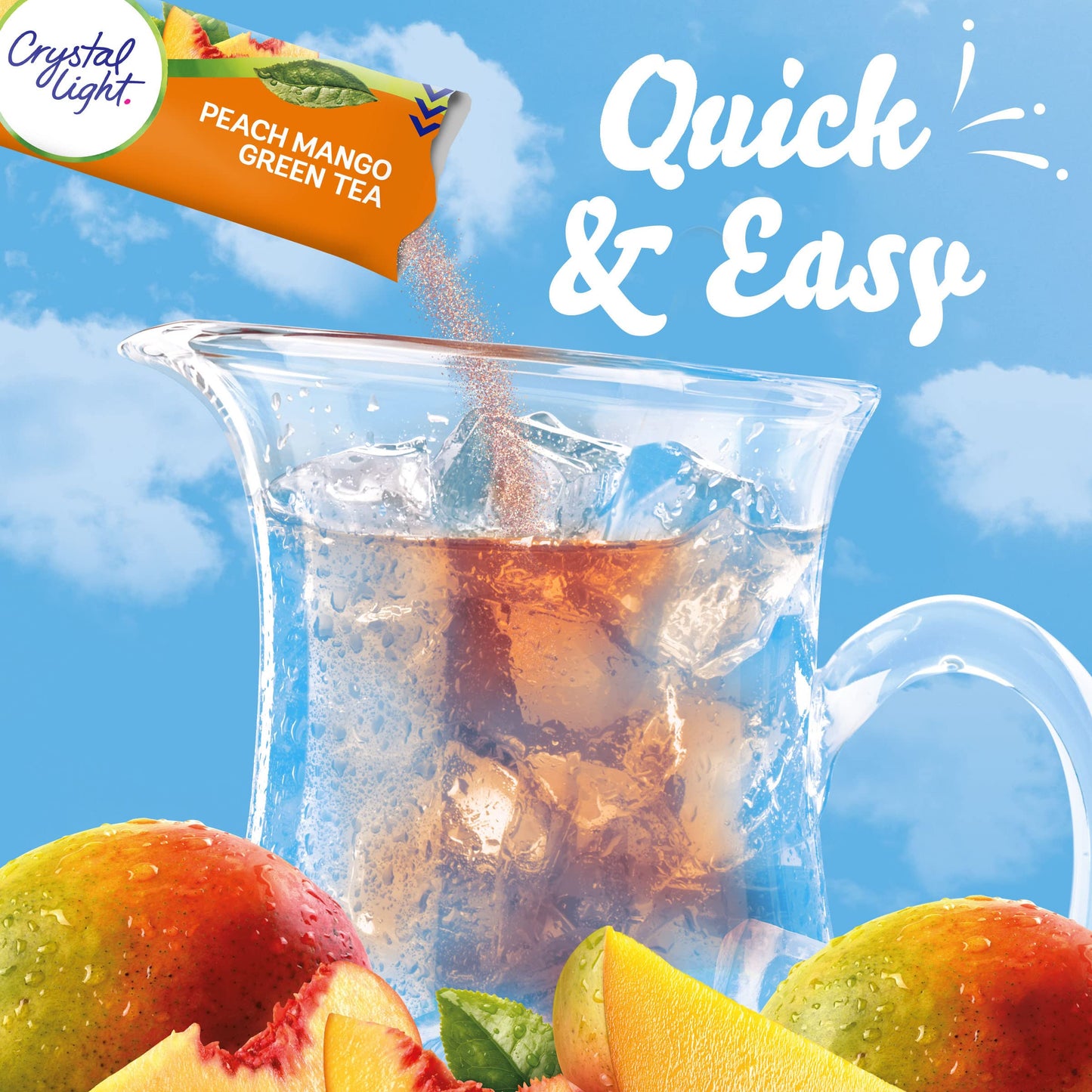 Crystal Light Peach Mango Green Tea Powdered Drink Mix, 60 ct, 12 Canisters of 5 Pitcher Packets, Naturally Flavored, 1.85 oz each