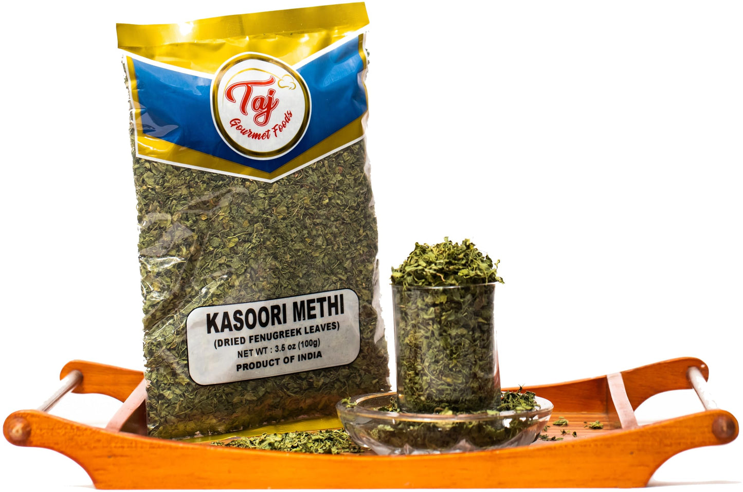 TAJ Kasoori Methi, Dried Fenugreek Leaves Pouch | 100g (3.5oz)