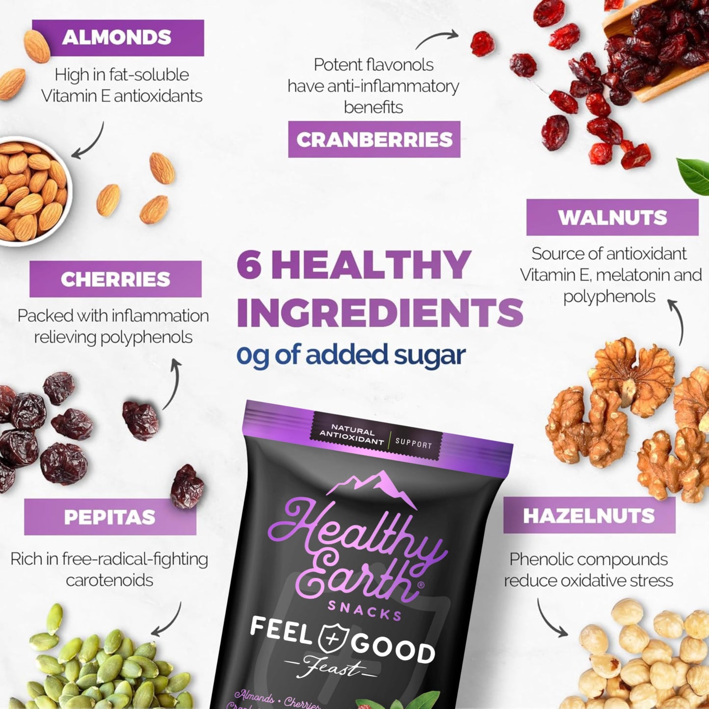 Healthy Earth Snacks 3 Flavors Variety Pack  24 Count | Mixed Nuts & Dried Fruits Gourmet Snacks  Gluten-Free | 8 Packets Per Flavor: Heart Smart Harvest  Feel Good Feast  & Oh! Mega Medley (816g)