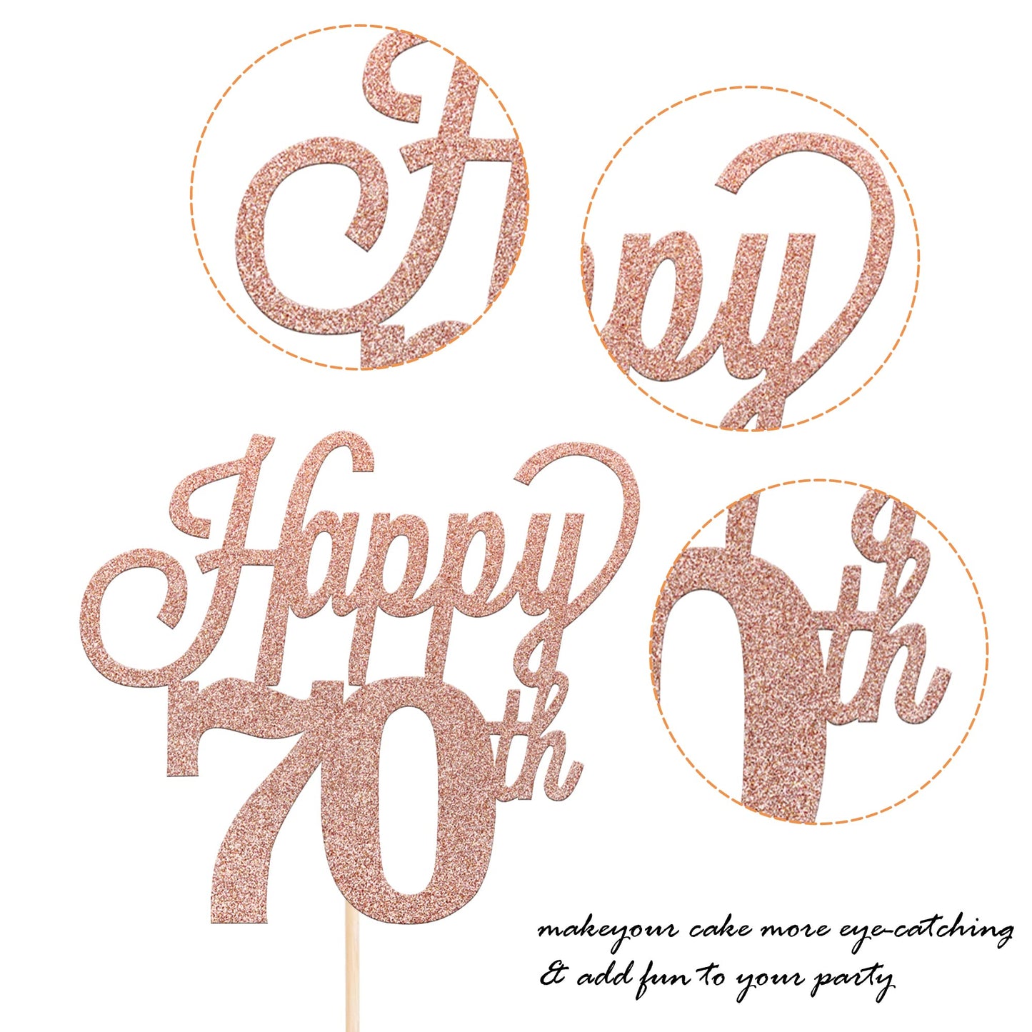 YCTHUNFISH Cake Topper - Black Glitter Number 70 - 70th Birthday Decorations - Rose Gold - Bamboo Material