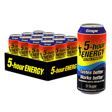 5-hour ENERGY Extra Strength Grape Drink, 16 Fl Oz, Pack of 12, Sugar-Free, Zero Calories, 230mg Caffeine