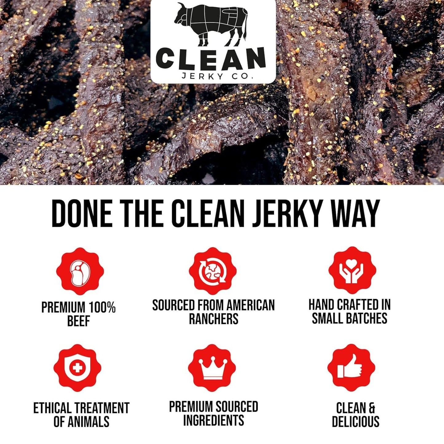 Clean Jerky Co. Old Fashioned Dry Zero Sugar Beef Jerky, Salt & Pepper Flavor, 3 Ounce Protein Snack, No MSG, No Sugar, No Nitrates
