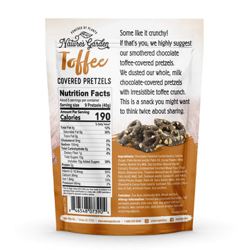 Natures Garden Toffee Pretzels - No Trans Fat, Indulgent Snack, Chocolate Dipped Pretzels - 7 Oz Bag (Pack of 3)