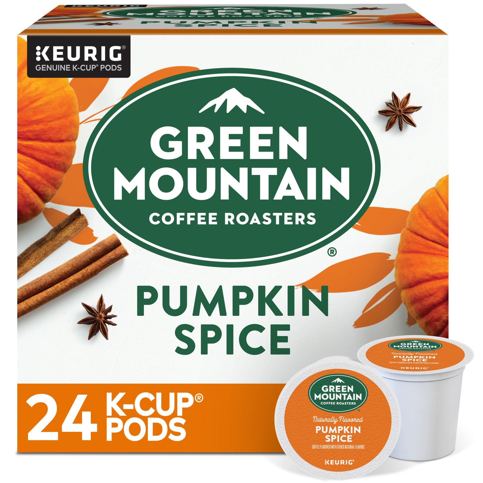 Green Mountain Coffee Roasters Pumpkin Spice, Single-Serve Keurig K-Cup Pods, Flavored Light Roast Coffee, 24 Count