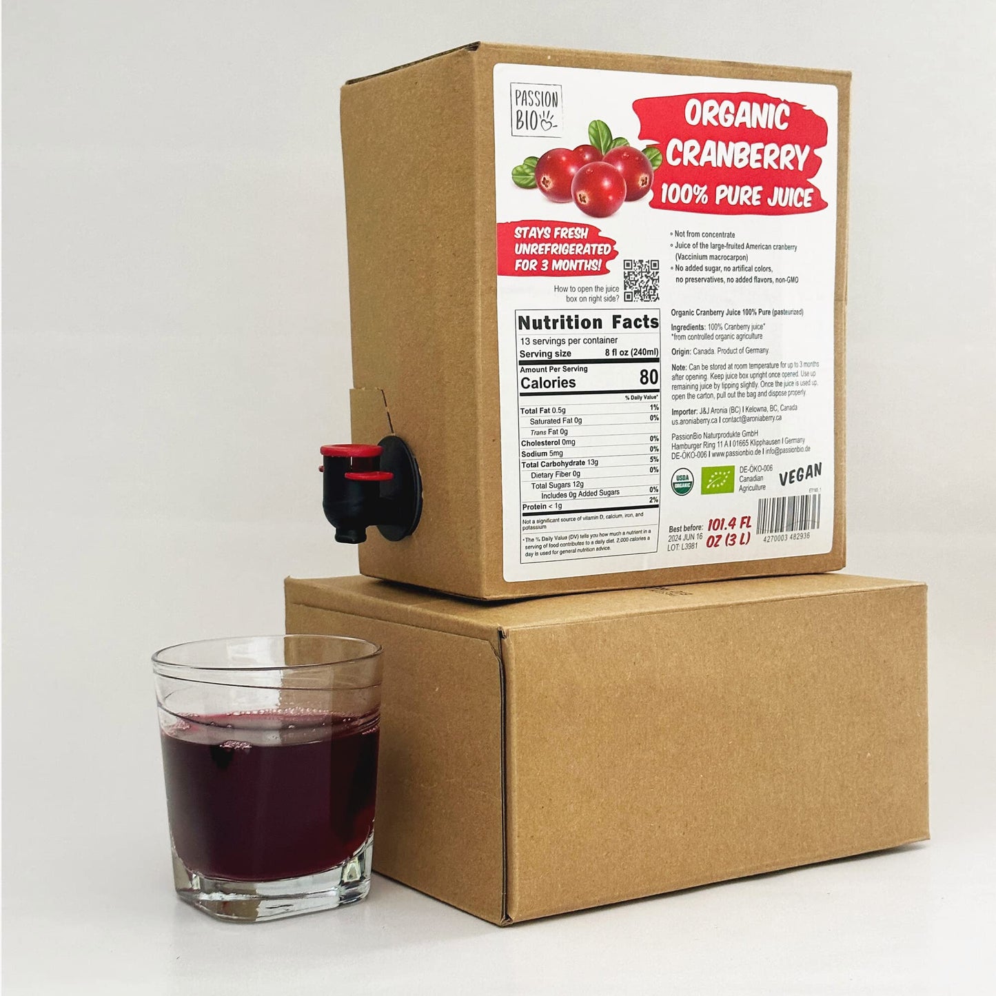 Organic Cranberry Juice Box 101.4 Fl Oz | 100% Pure Cranberry Juice, No Added Sugar, Not From Concentrate | Vegan, Organic, Non