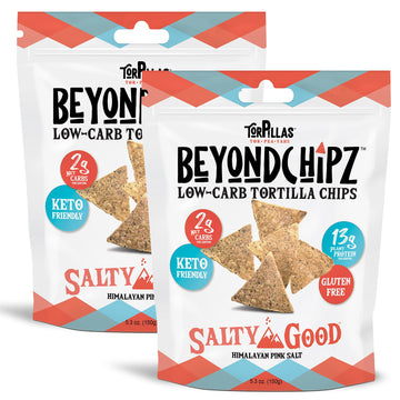 Beyondchipz Low Carb Tortilla Chips, Salty Good, Keto Friendly, Gluten Free, 5.3Oz Bag, Pack Of 2