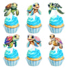 Ercadio 30 Pcs Double Sided Turtles Cupcake Toppers For Baby Happy Birthday Party Cake Sea Animals Baby Shower Party Picks For S