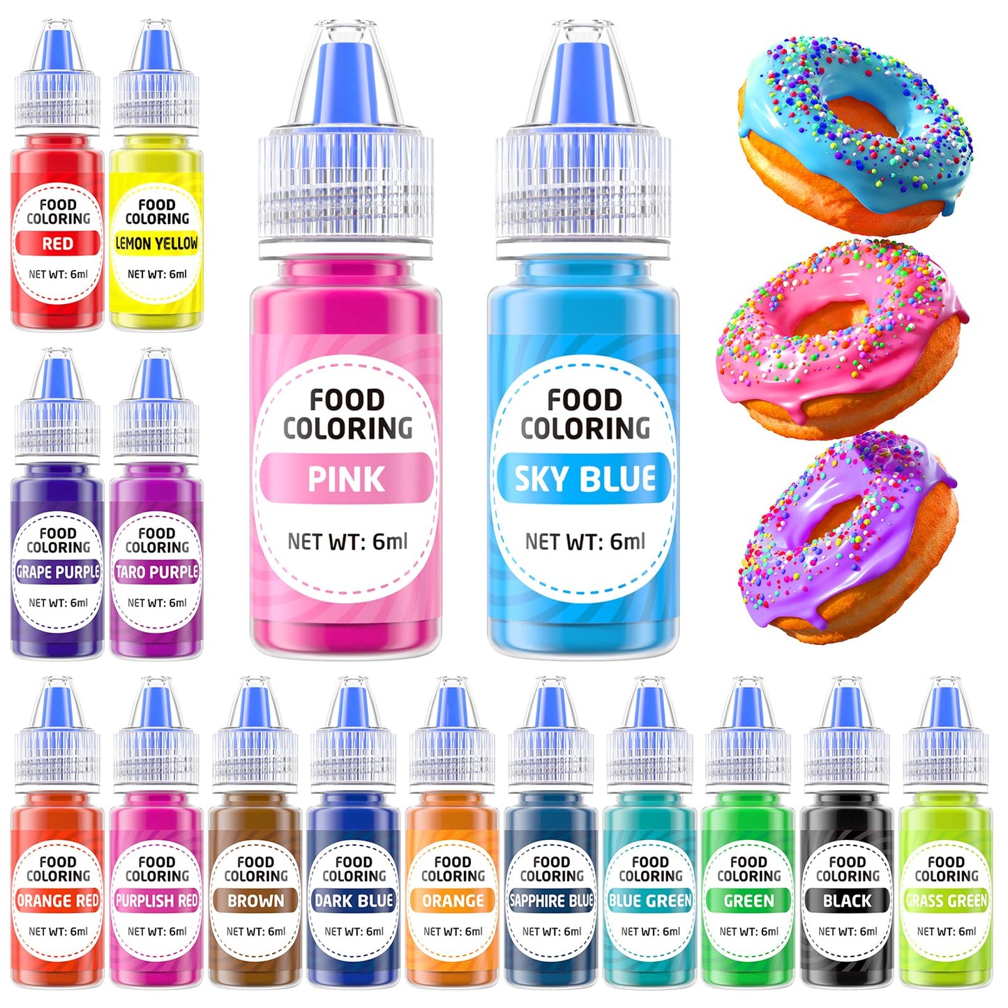 Food Coloring Cake Decorating Set - 16 Vibrant Color Food Grade Food Dye Liquid Edible Tasteless Concentrated Neon Icing Colors 