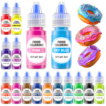 Food Coloring Cake Decorating Set - 16 Vibrant Color Food Grade Food Dye Liquid Edible Tasteless Concentrated Neon Icing Colors 