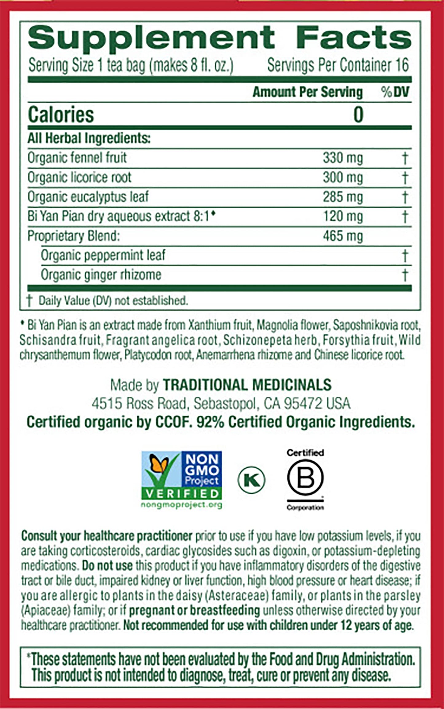 Traditional Medicinals Breathe Easy Eucalyptus Mint Herbal Tea, Promotes Respiratory Health, (Pack Of 4) - 64 Tea Bags Total