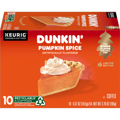 Dunkin Pumpkin Spice Flavored Coffee, 10 Keurig K-Cup Pods