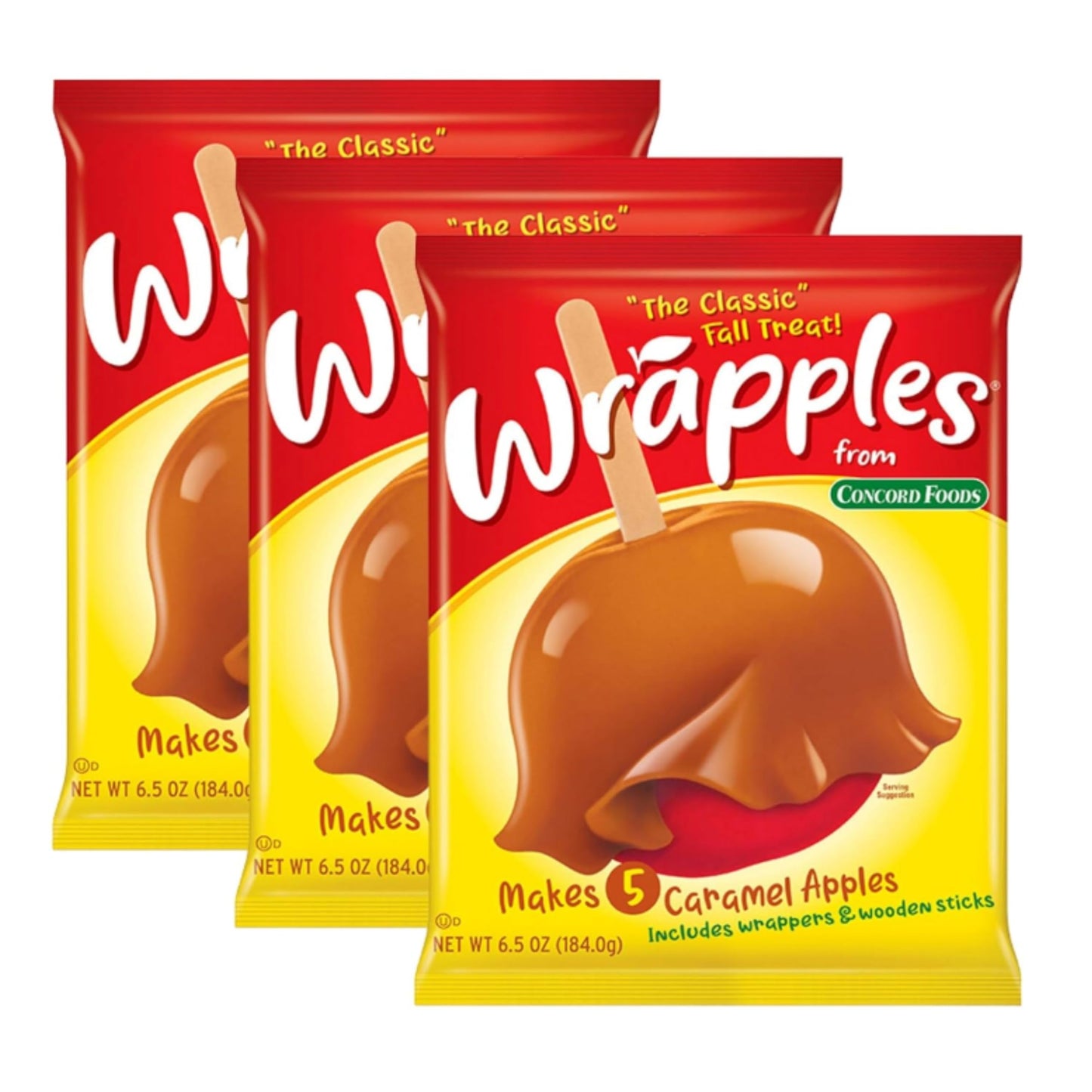 Concord Foods Wrapples Caramel Apple Wraps, Easy Caramel Treats at Home - Includes Wraps and Sticks for Delicious Apples! 6.5 oz