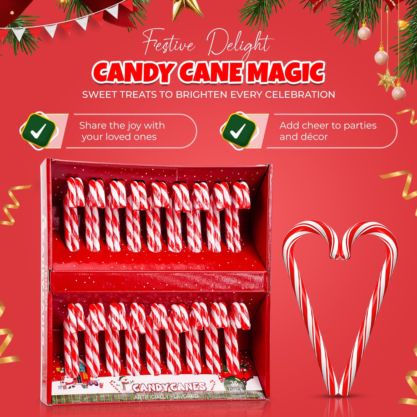 Christmas Candy Canes 36 Pack - Classic Red & White Peppermint Sticks Individually Wrapped - Bulk Christmas Candys For Holiday  , Decorations, Stocking Stuffers & Gifts