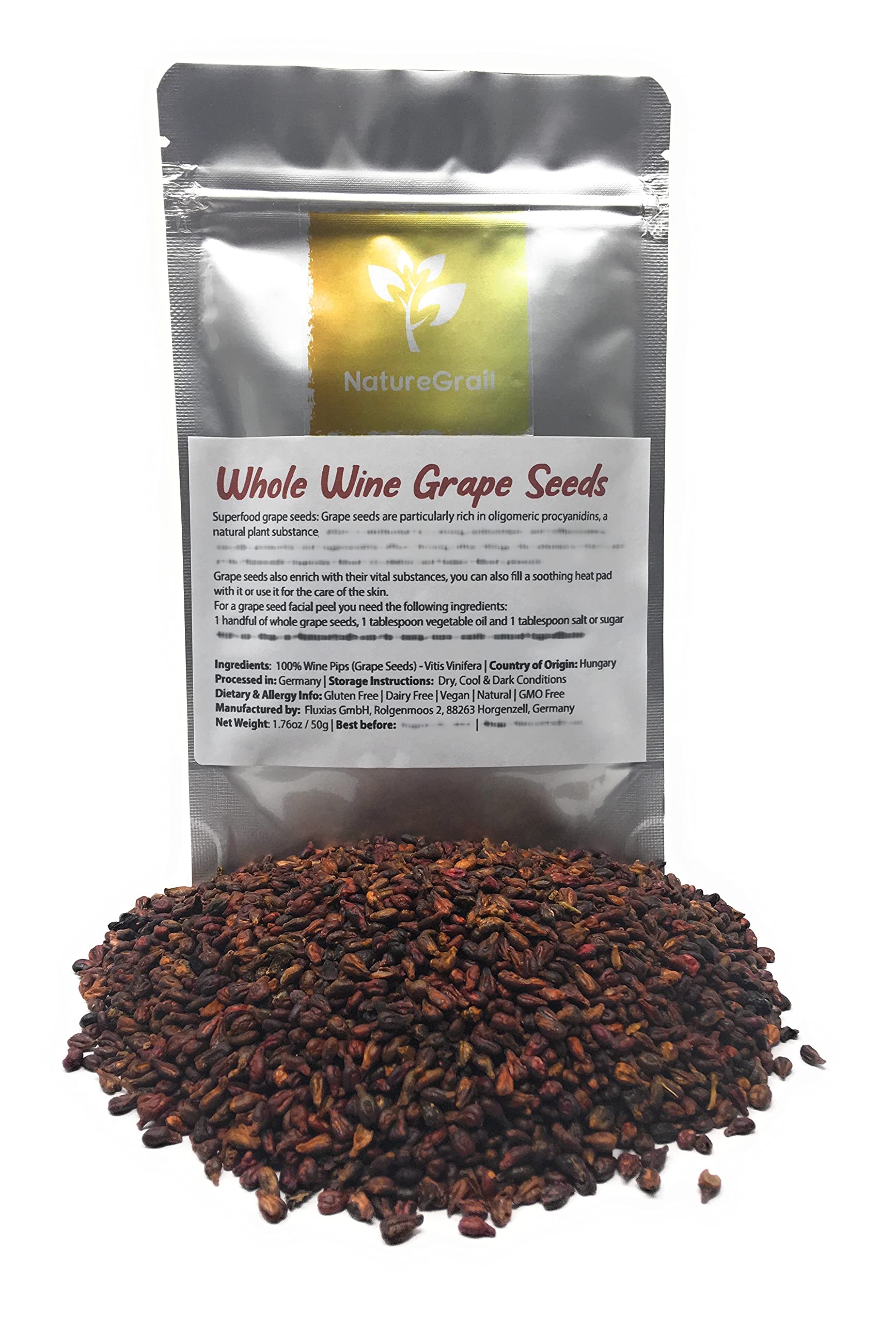 Naturegrail Whole Wine Grape Seeds - 100% Natural Vitis Vinifera - 1.76oz (50g) - Kosher, Halal