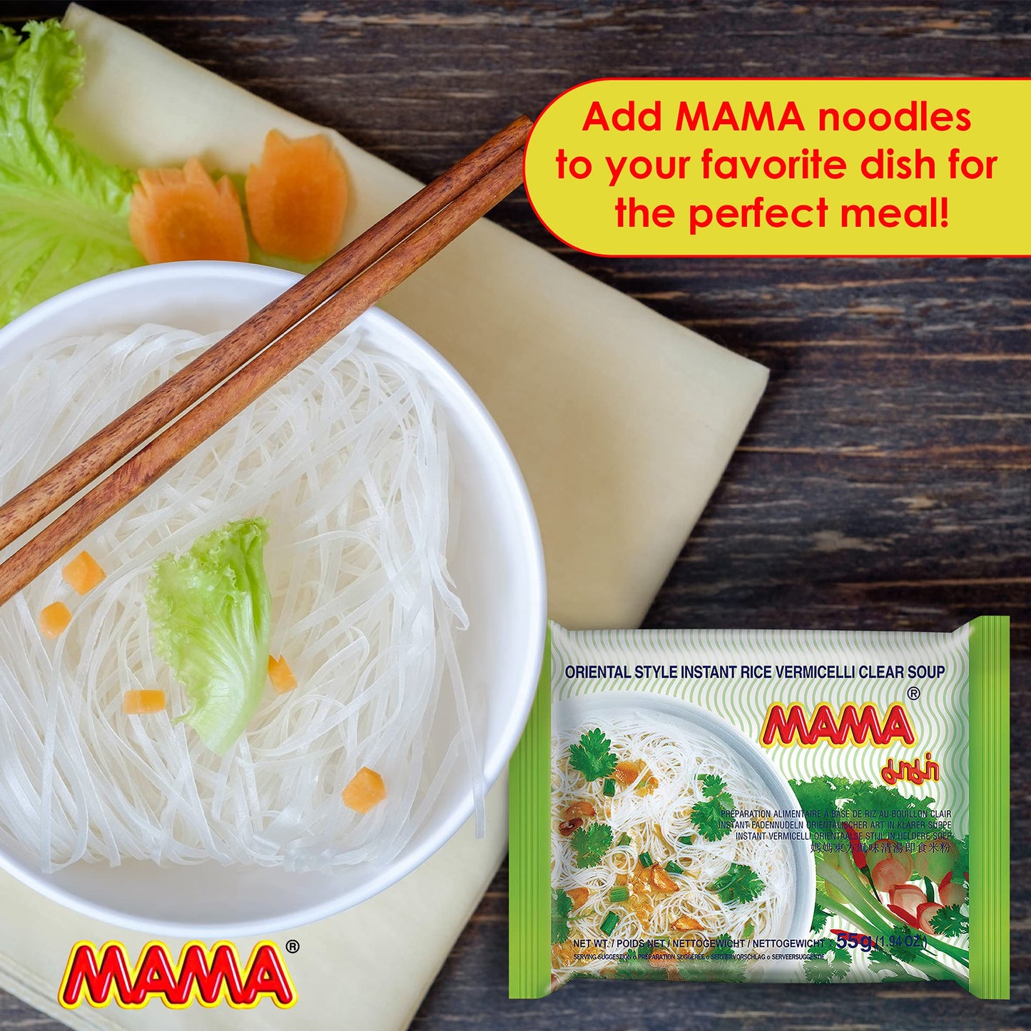 Mama Noodles Vermicelli Clear Soup Instant Rice Noodles W/Delicious Thai Flavors, Hot & Spicy Noodles, No Trans Fat W/Fewer Calo