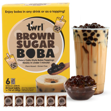 Twrl Brown Sugar Boba Bubble Tea Toppings - Taiwanese Boba Pearls, Cafe-Style Tapioca Milk Tea Topping, Instant - Perfect for Mi