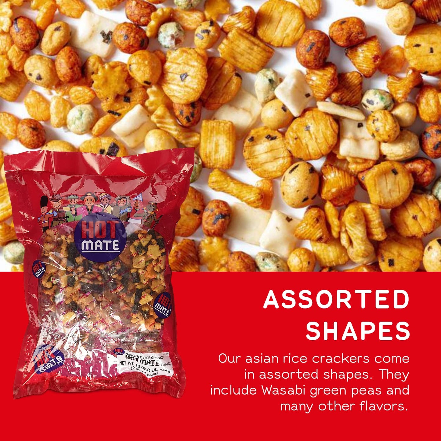 Shirakiku Hot Mate Japanese Rice Cracker | Oriental Asian Arare Rice Crackers With Glutinous Rice, Wasabi Green Peas, And Soy Sa