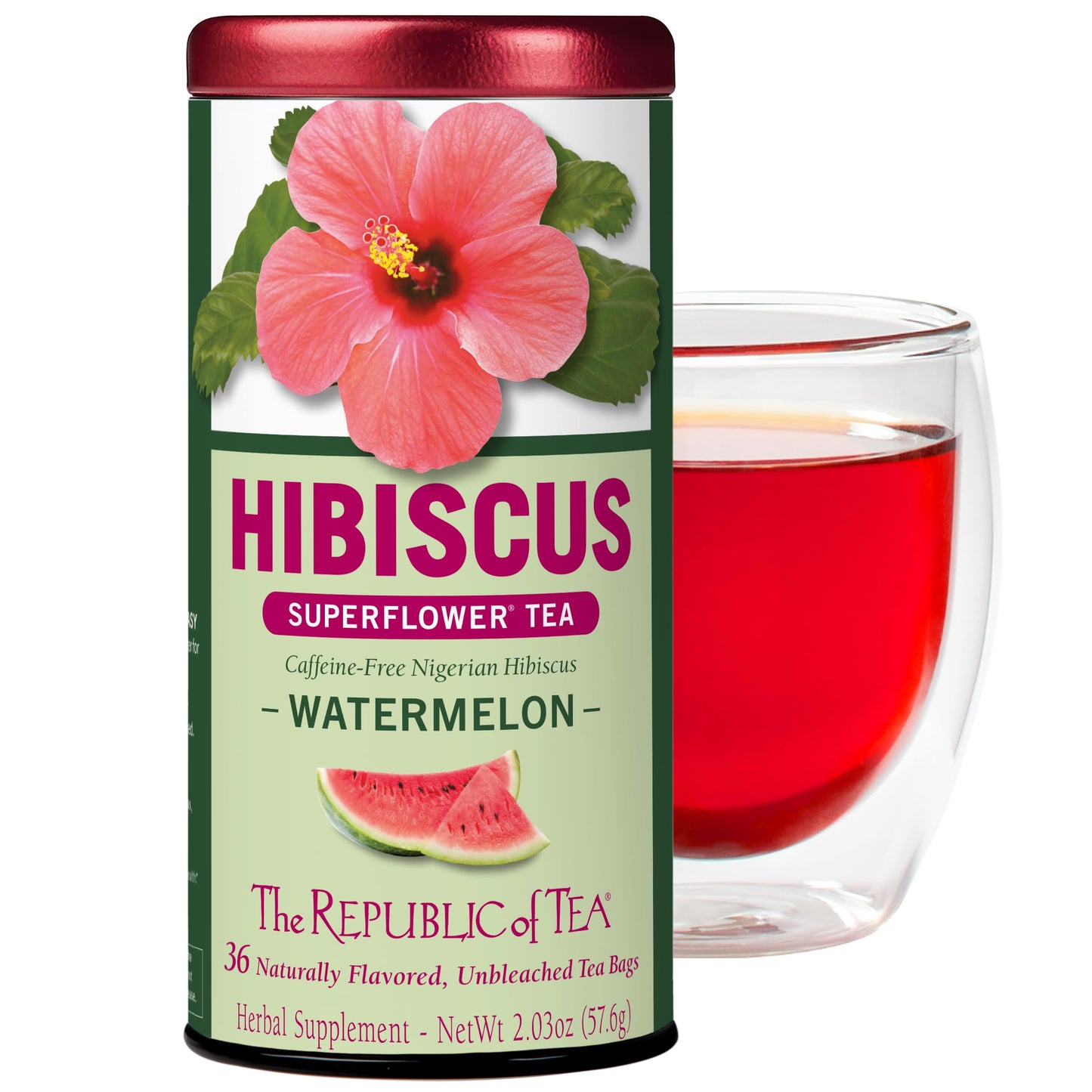 The Republic of Tea Hibiscus Watermelon Herbal Tea, 36 Tea Bags, Citrus Berry Flavor