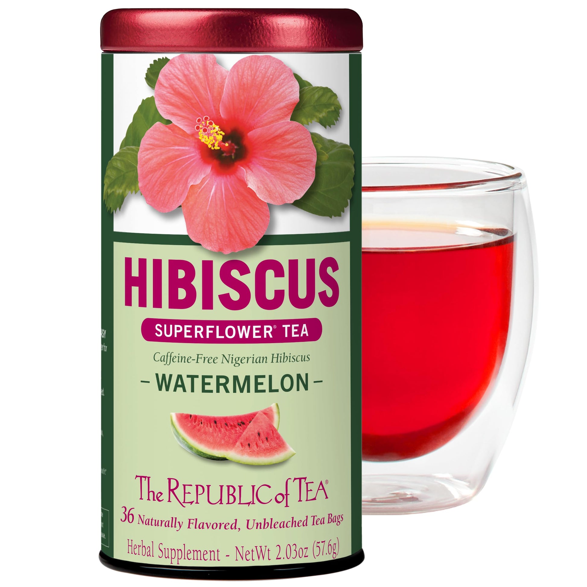 The Republic of Tea Hibiscus Watermelon Herbal Tea, 36 Tea Bags, Citrus Berry Flavor