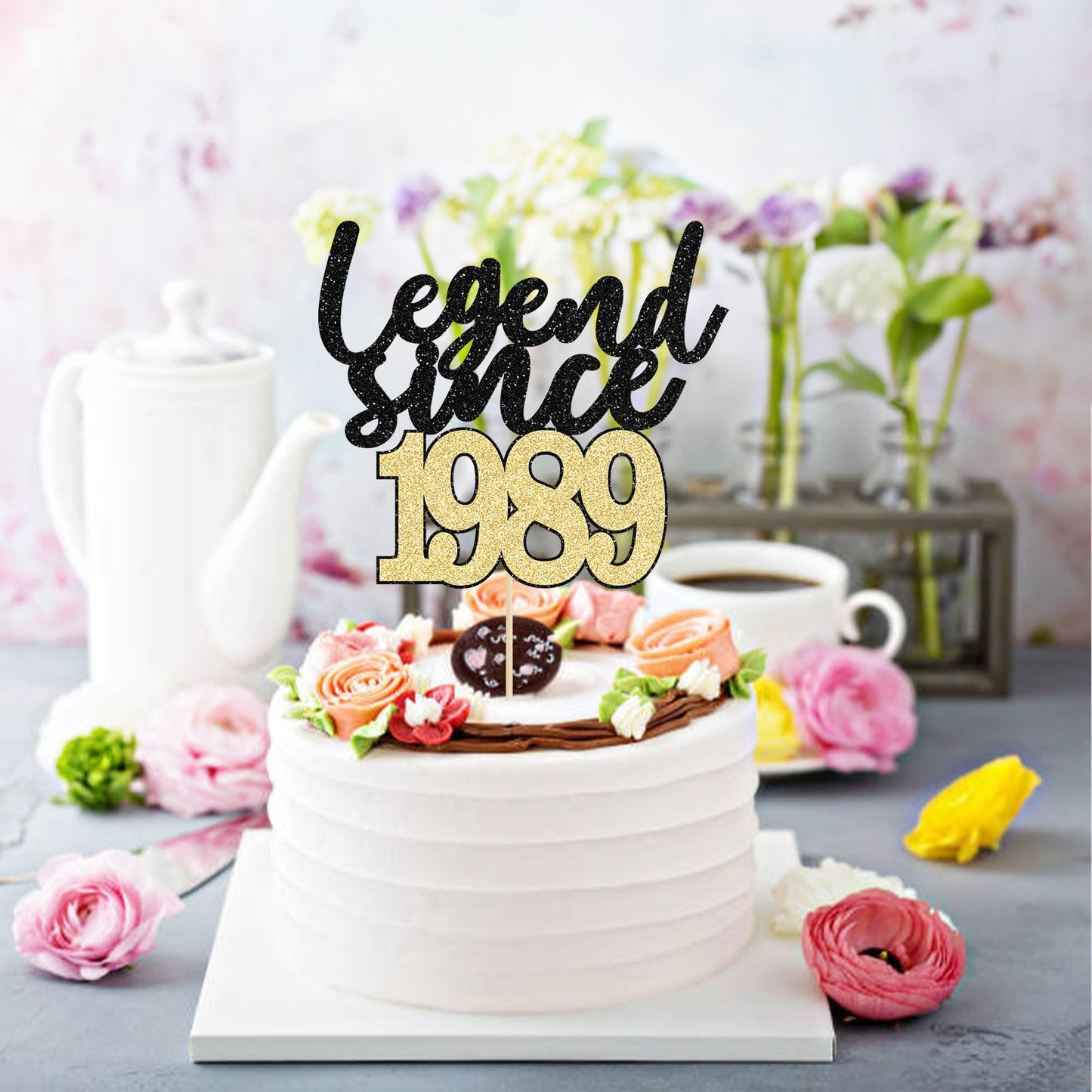 Gyufise 1Pcs Legend Since 1989 Cake Topper Glitter Thirty Five Happy 35Th Birthday Cake Pick Cheers To 35 Years Cake Decoration