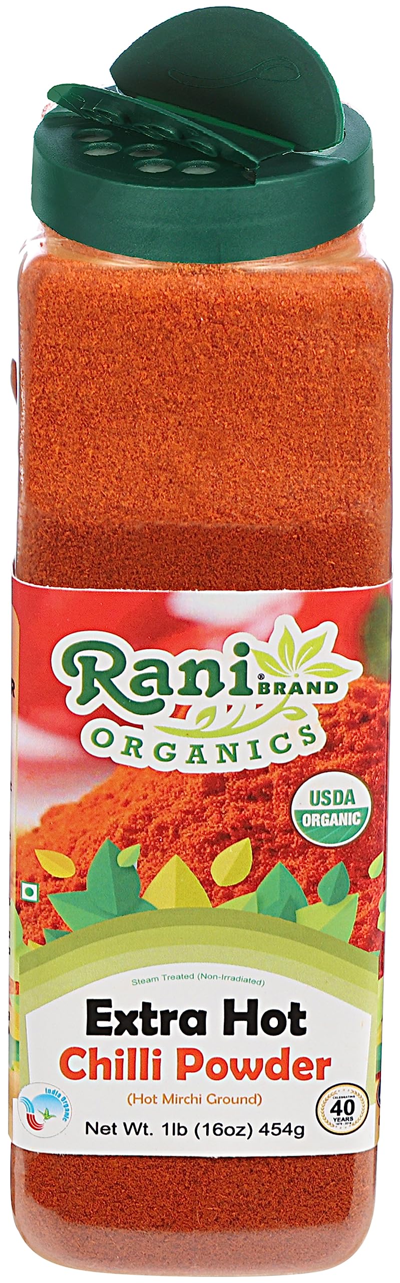 Rani Organic Extra Hot Chilli Powder (Hot Mirchi Ground) 16Oz (1Lb) 454G Pet Jar ~ All Natural | Vegan | Gluten Friendly | Non-G
