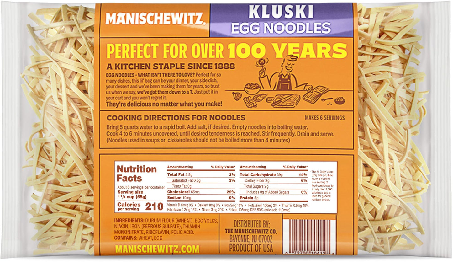 Manischewitz Kluski Egg Noodles 12Oz (3 Pack) | Homestyle Taste & Texture, Premium Enriched, Low Sodium, No Preservatives