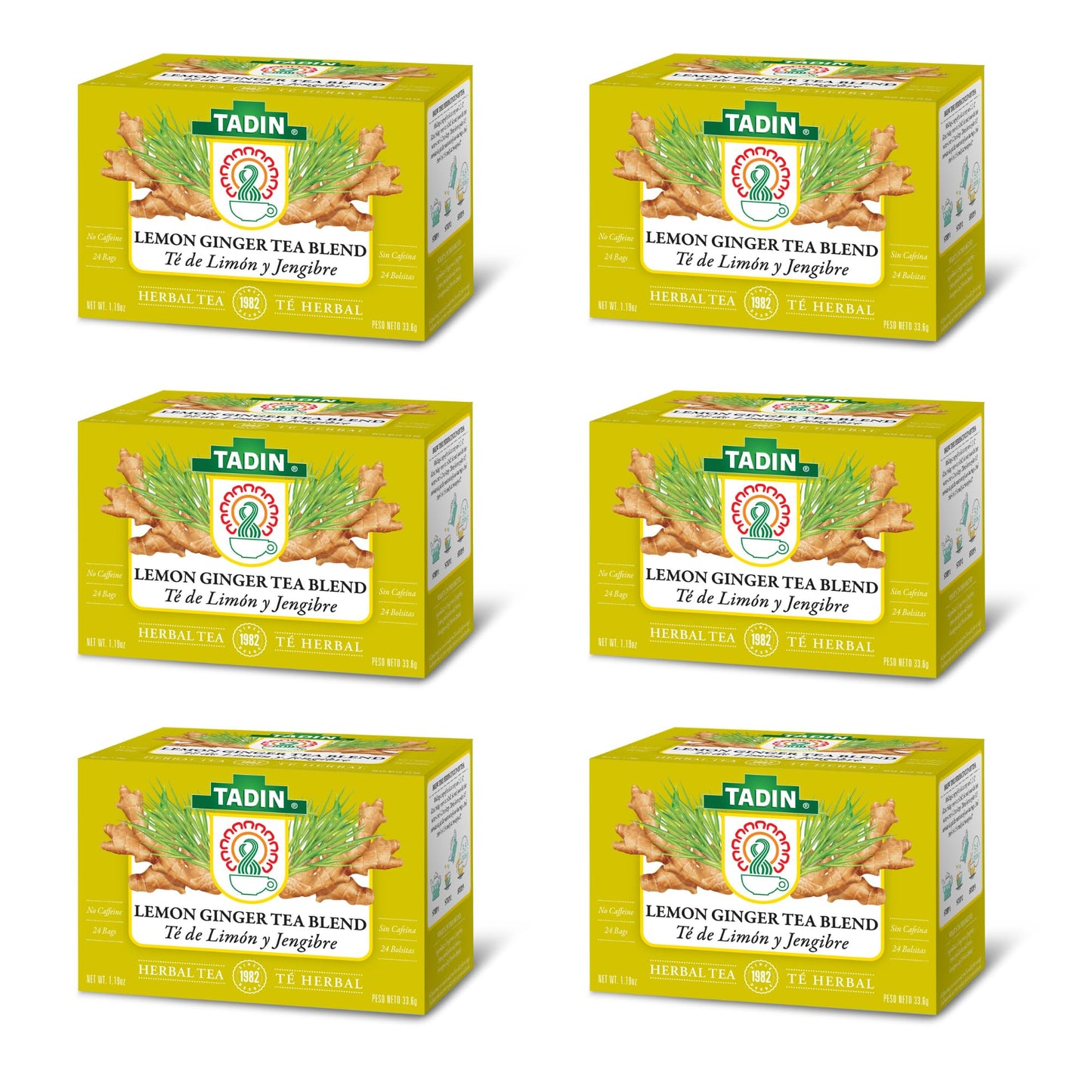 Tadin Lemon Ginger Herbal Tea, Caffeine Free, 24 Bags, Pack of 6