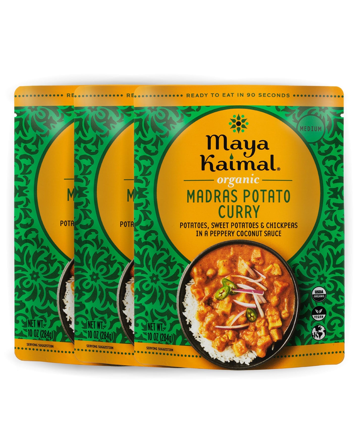 Maya Kaimal Organic Indian Madras Potato Curry | Microwaveable, Ready to Eat, Fully Cooked Potatoes, Sweet Potatoes & Chickpeas 