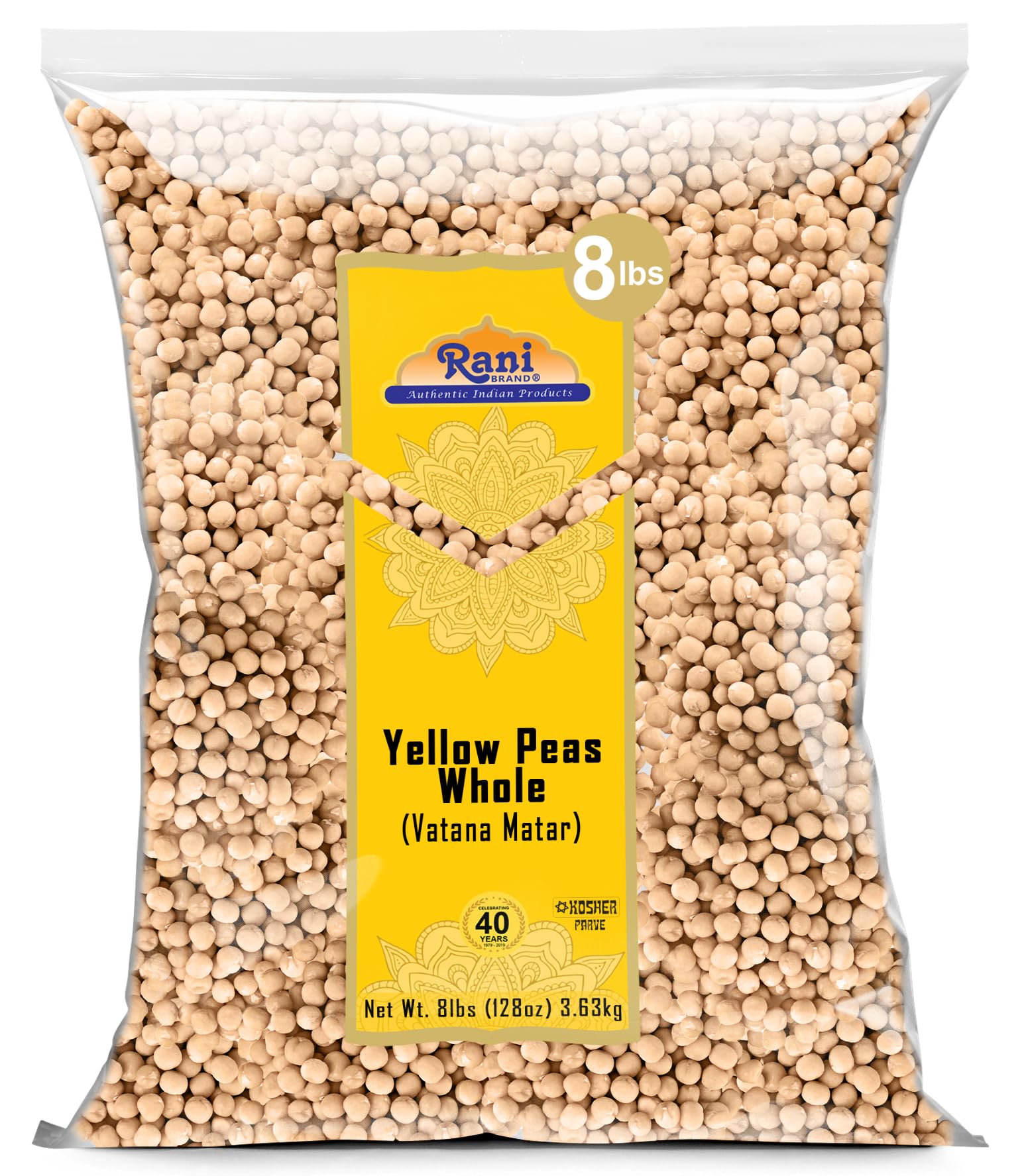 Rani Yellow Peas Whole, Dried (Vatana, Matar) 128oz (8lbs) 3.63kg Bulk ~ All Natural | Vegan | Kosher | Gluten Friendly | Produc