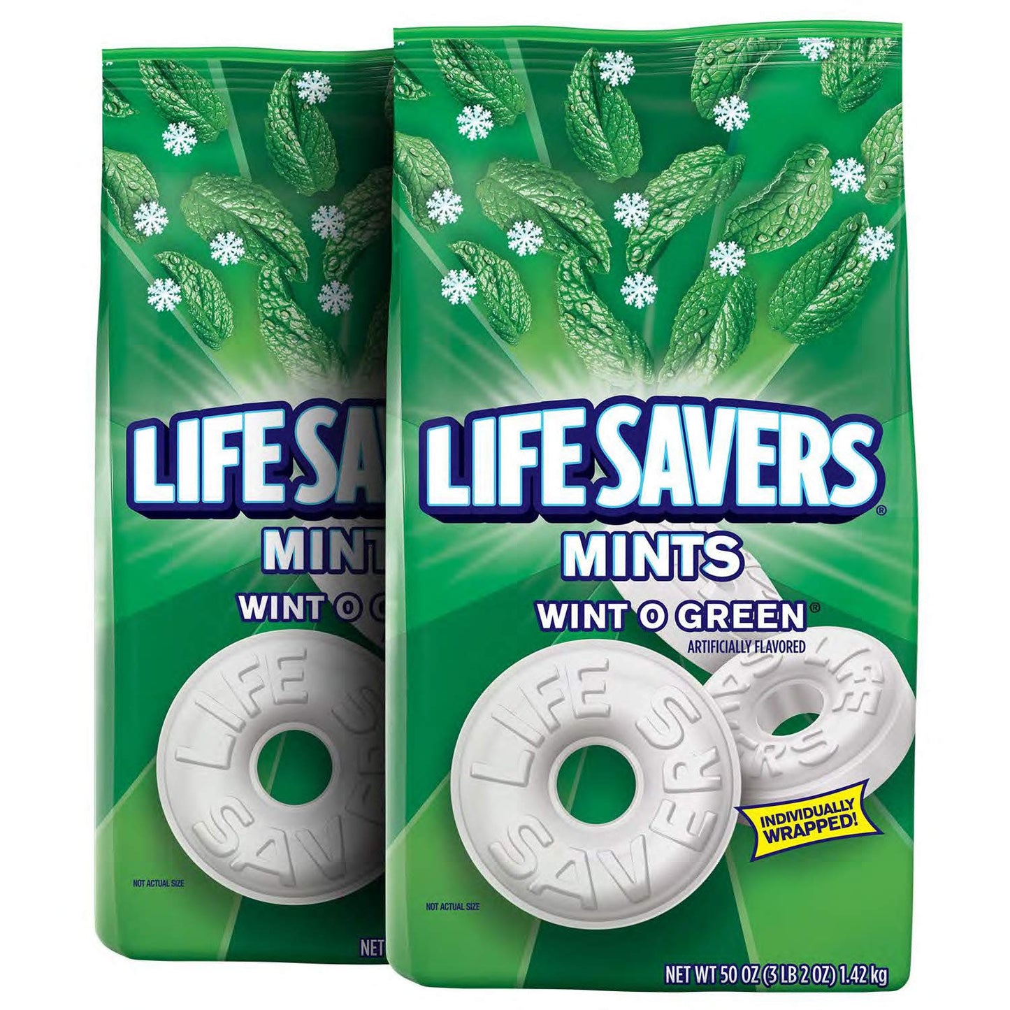 Life Savers Mints Wint-O-Green Hard Candy, Party Size Bag, 50 Ounce, Pack Of 2