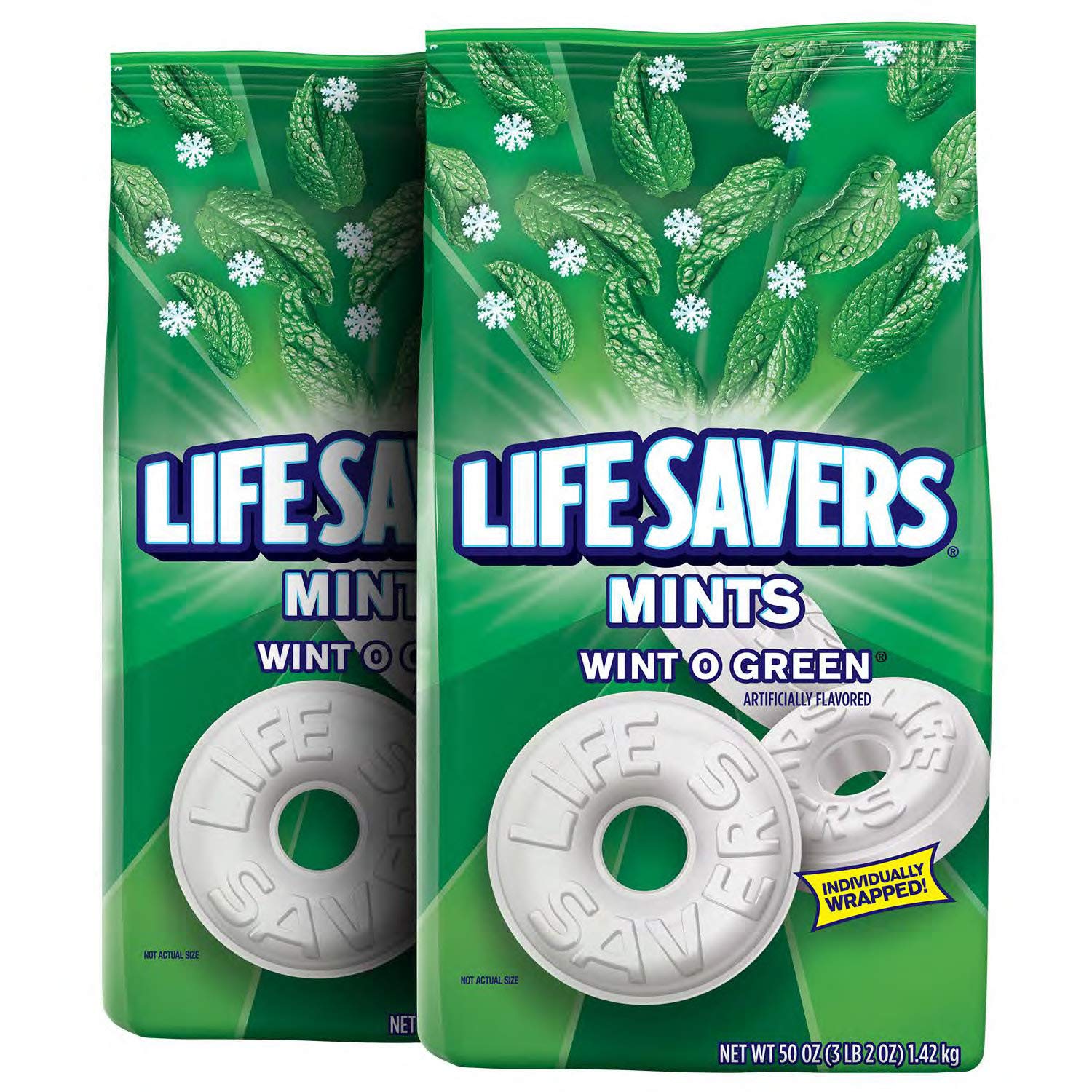 Life Savers Mints Wint-O-Green Hard Candy, Party Size Bag, 50 Ounce, Pack Of 2